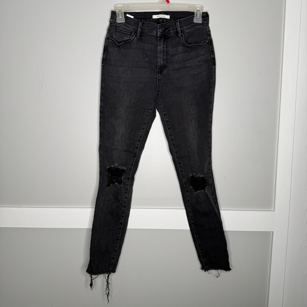 PacSun High Rise Jegging Women 27 Black Distressed Stretch Denim Frayed Hem